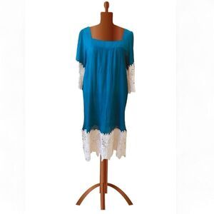 Altar’d State Gauze Wide Crochet Lace Trim Sleeve Hem Tunic Top Dress